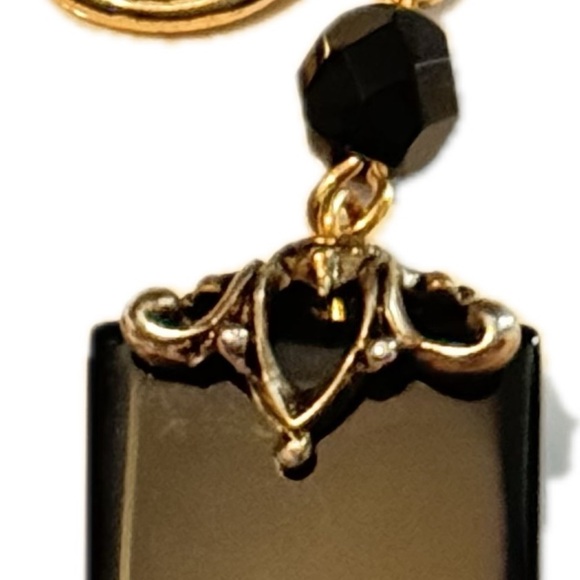 Vintage Onyx Slab & Faceted Bead Leverbk Earrings And Necklace Set - Picture 3 of 9